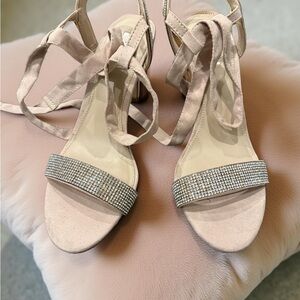 Elegant Blush Heels with Rhinestone Detail